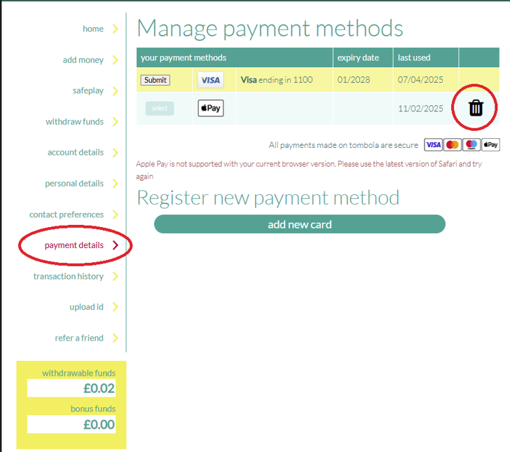 delete payments desktop