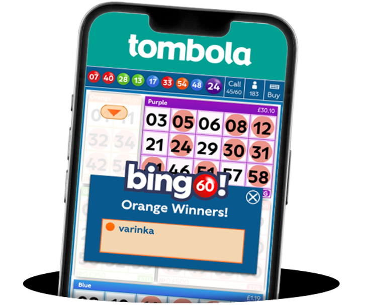 Example of bingo 60 winning page in mobile view