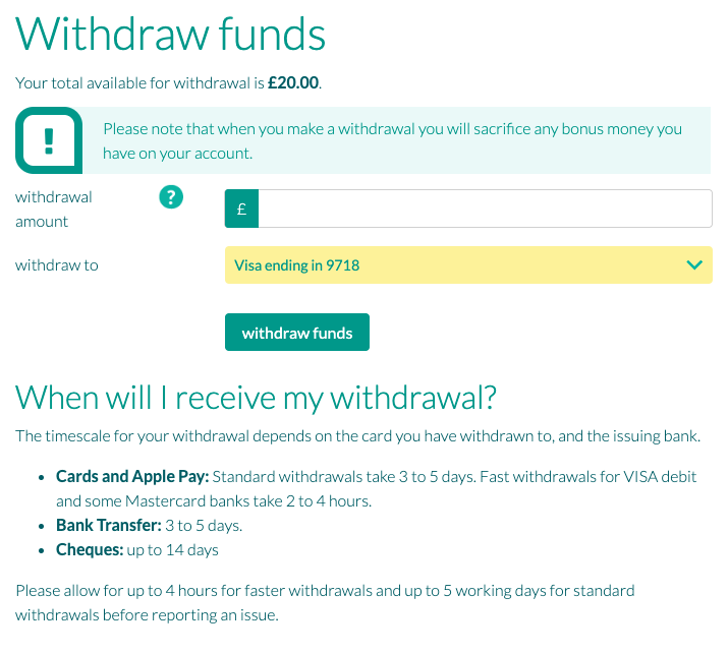 withdraw funds desktop