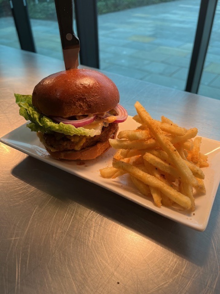 Pork and Chorizo Burger with Piri Piri Fries