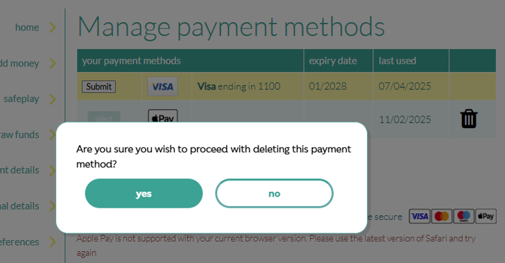 confirm delete payments desktop