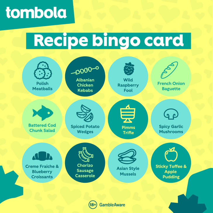 Recipe downloadable bingo card