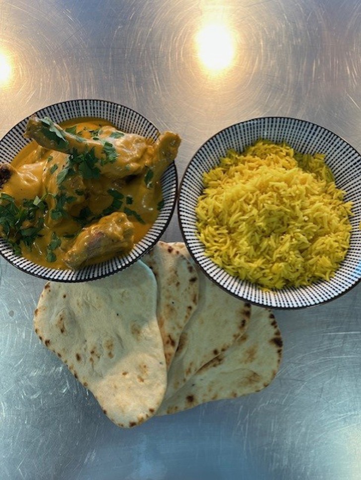 Kerala Style Duck Curry with Pilau Rice and Naan Bread