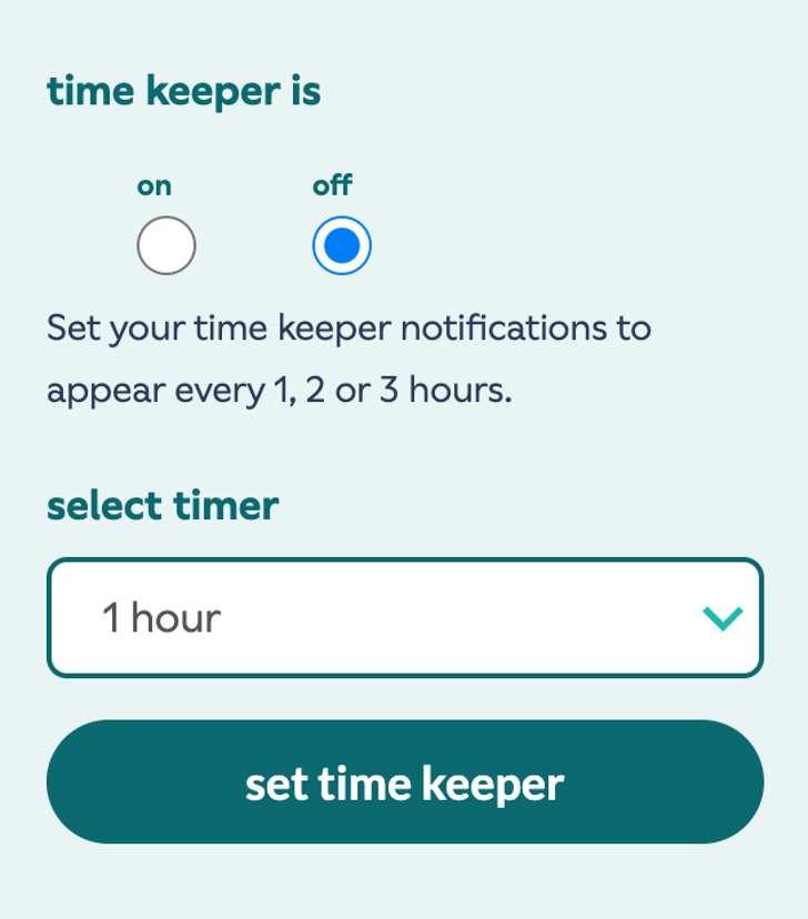 Time Keeper tool showing you can turn this on and select a timer.
