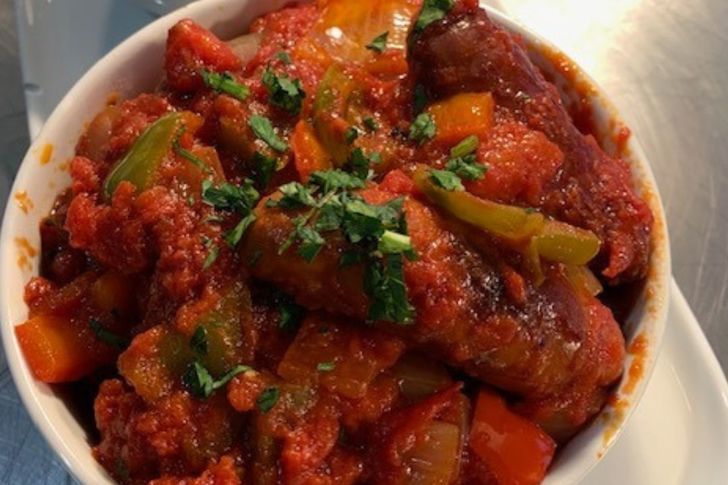 Chorizo Sausage Casserole with Saffron Roasted New Potatoes