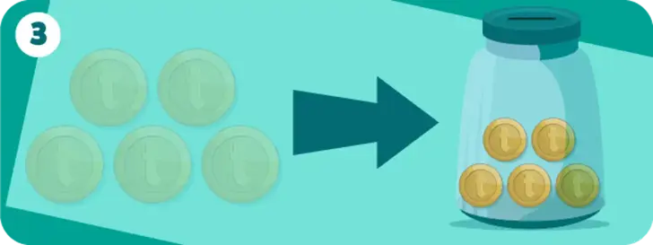 This shows five coins have been transferred to a jar.