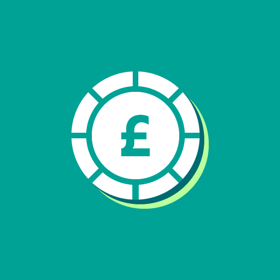 White round pound symbol in a teal background