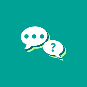 White chat icons in a teal background