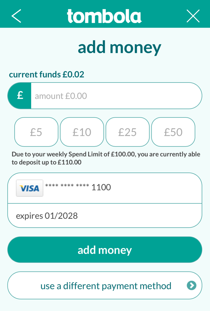 add money screen