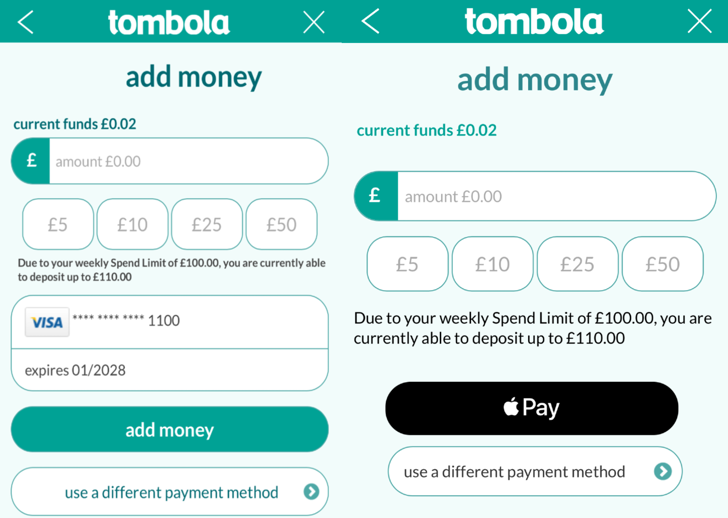 add payment options - card and apple pay