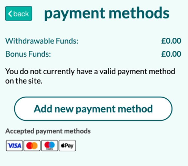 Add payment method screen