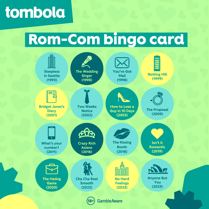 Rom-com downloadable bingo card